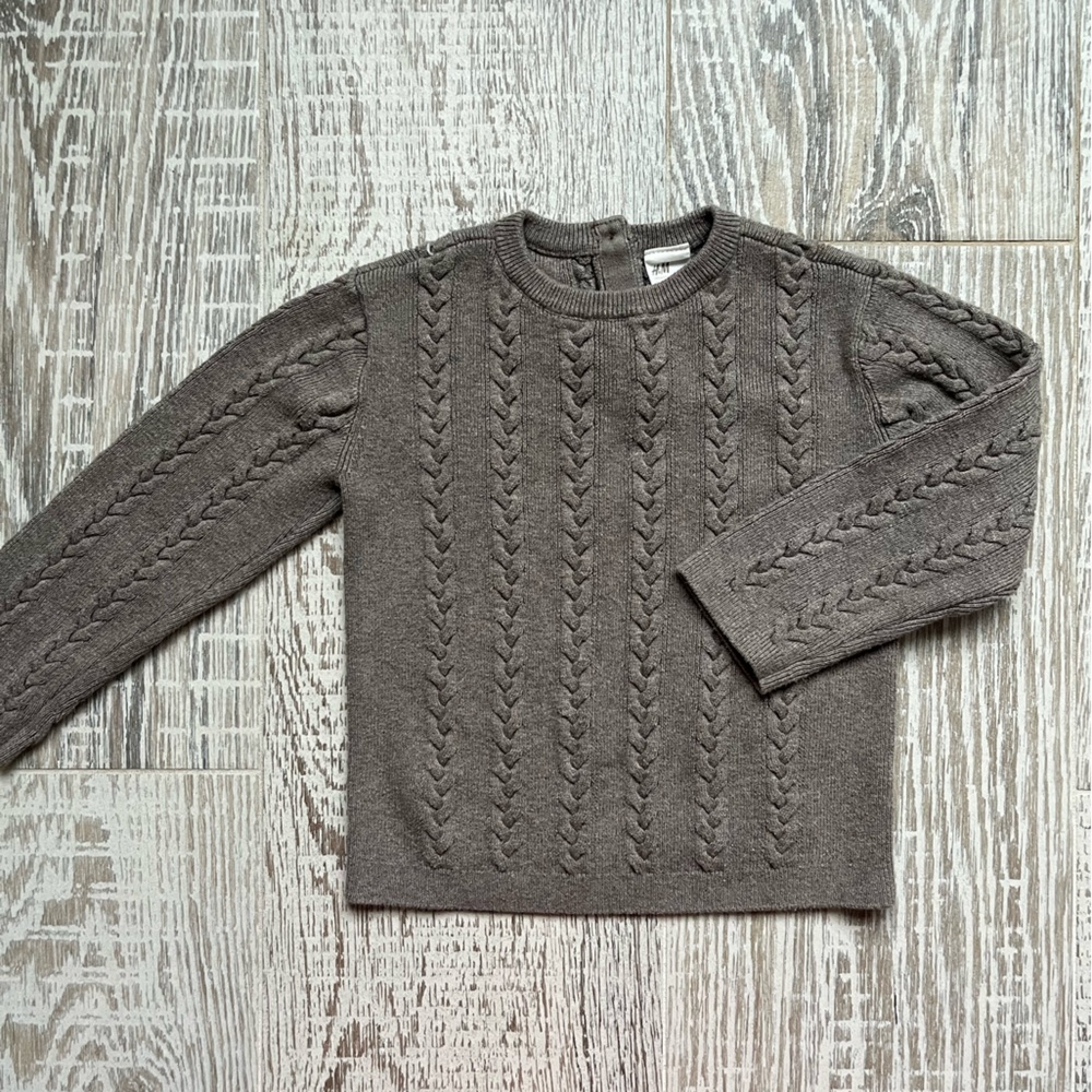 H&M Cozy Cable Knit Toddler Girl's Pullover Sweater Brown Gray Size 3T